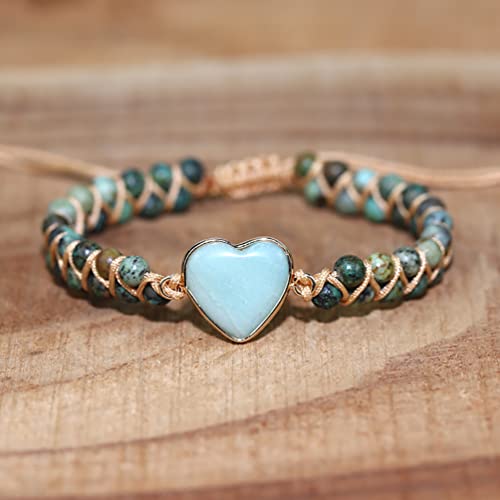 Image of Women Boho Wrap Bracelet,Handmade Natural Stone Crystal Emperor Beads Heart Bracelet, Fashion Bohemian Jewelry Gift for Women