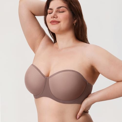 Image of DELIMIRA Women's Cosnufy Strapless Bra Sheer Mesh Plus Size Unlined Underwire Bras