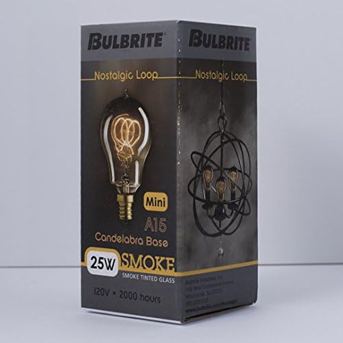 Bulbrite NOS25A15/LP/E12/SMK 25-Watt Nostalgic Edison A15 Bulb, Vintage Loop Filament, Candelabra Base, Smoke