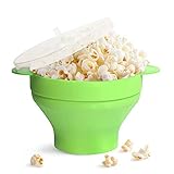 Mikrowellen Popcorn Popper,Lebensmittelechter Silikon Popcorn Schüssel,Faltbarer,Nicht Leicht Verformbarer Popcorn Maker,Maschinenwaschbarer Lebensmittelbehälter Deckel Hat Einen Griff(S-Grün)