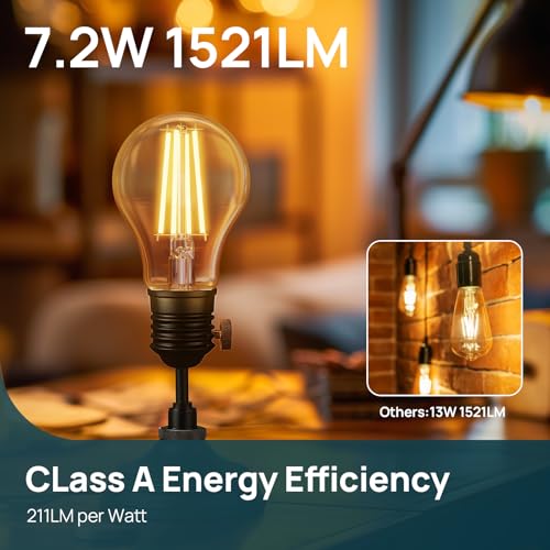 Linkind E27 LED Bulb, Ultra-efficient A-Rated 7.2W=100W Equivalent, 2700K Warm White 1521lm, Edison Screw in Light Bulb, Clear Glass Vintage Filament LED Bulb, 50000H Lifespan, 3-Pack - Image 2
