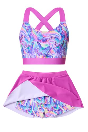 AIDEAONE Girls Swimsuit Two Piece Tankini Skirt Set with Boyshort Summer Beach Bathing Suit Size 6-13