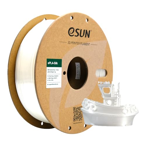 Image of eSUN Silk PLA Filament 1.75mm, Silky Shiny 3D Printer Filament PLA, Dimensional Accuracy + /- 0.05mm, 1KG Spool (2.2 LBS) 3D Printing Filament for 3D Printers, Silk White