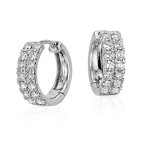 Two Row Iced Shiny 5A Cz Trendy Classic White Gold Plated 925 Sterling Silver Unisex Ice Out 12mm Hoops Hypoallergenic Huggie Hoop Earrings For Men Women Jewelry