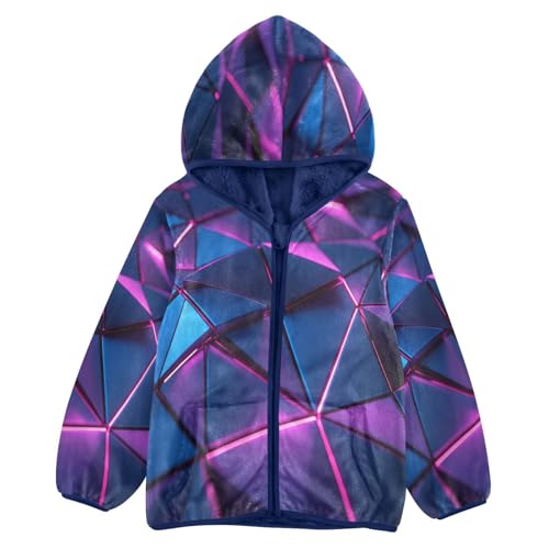 Vibrant Blue Triangular Toddler Fleece Jacket Girl Boys Hooded Fleece Jacket Coat Warm Outwear Zip-up 3-10T