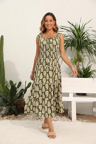 Image of OSTOO Women's 2026 Summer Boho Floral Print Tiered Casual Flowy Long Maxi Dress