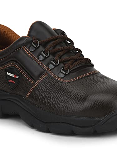 Image of Liberty Freedom Armour ST Lacing Safety Shoes for Men with Leather Upper | Rubber Sole | Padded Foam Insole| Anti Skid | Shock Absorber | Water Resistance | Comfortable for All Weather (Brown 8 UK)