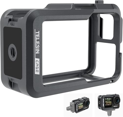 Image of TELESIN Aluminum Cage Metal Case for DJI Action 3 /4 Camera, Protective Frame & Housing Fits with ND CPL Lens Filter, Skeleton Sleeve with 1 /4 Cold Shoe for Microphone & Video Light