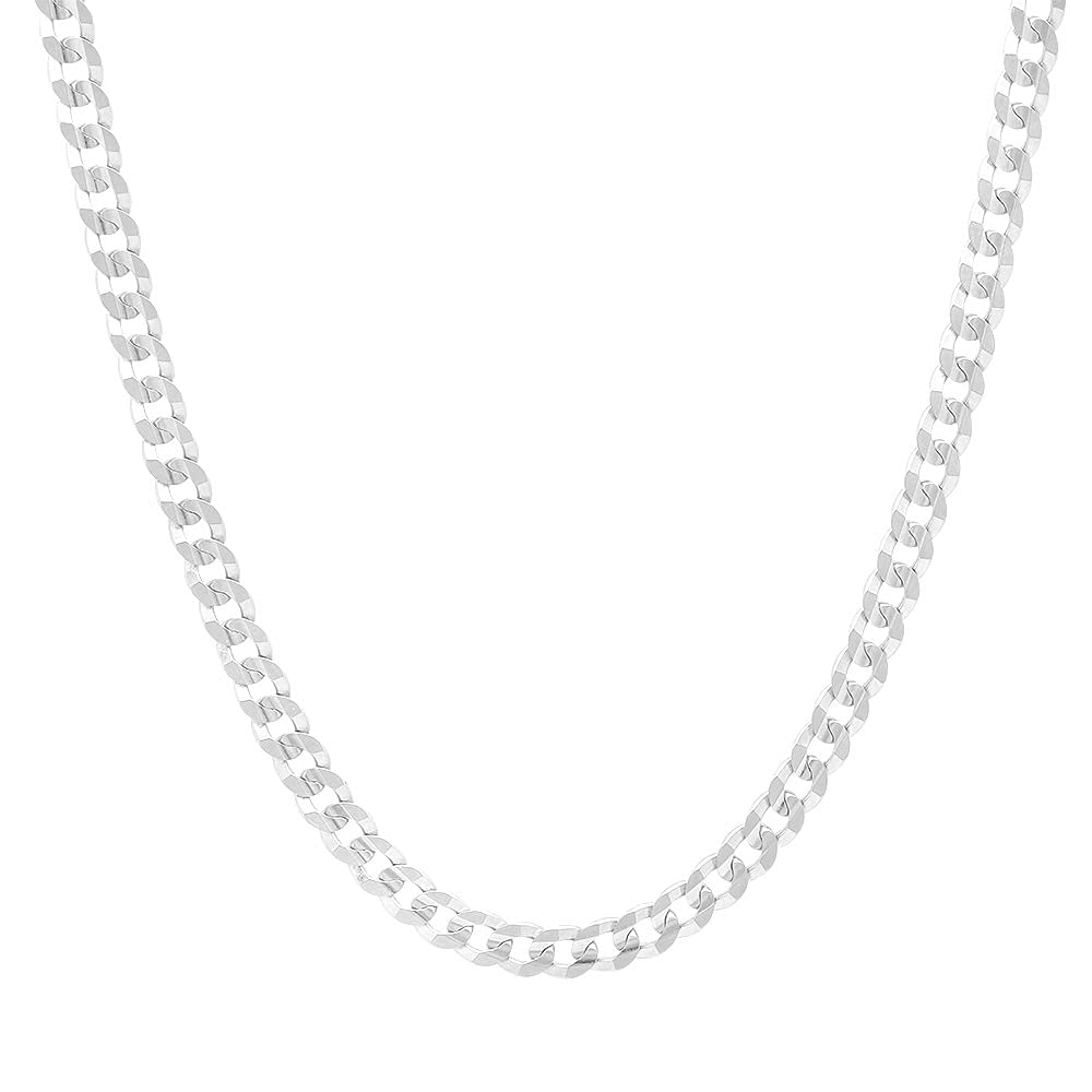 ARGENTO REALE925 Sterling Silver Necklace Solid Curb Cuban Link Chain Necklace For Men And Women 3MM 3.75MM 4.5MM 5.5MM, Jewlery Accessories, 16-30, Lobster Clasp, silver chain Made In Italy