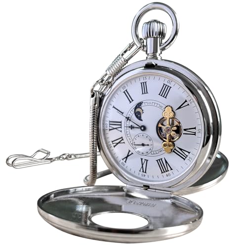 VIGOROSO Mechanical Hand-Wind Pocket Watch for Men, Half Hunter Double