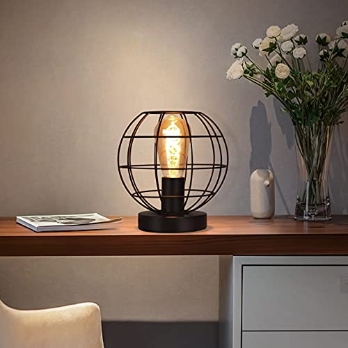 ZMH Vintage Retro Black Metal Table Lamp - Round Cage Umbrella, E27 Socket, Max 40W, Touch Control, Indoor Use - Image 2