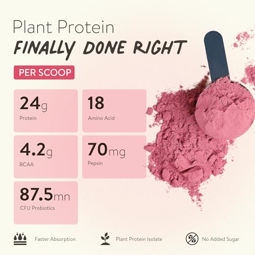 Image of Happy Cultures 24g Tastiest Plant Protein| Mahabaleshwar Strawberry & Almond Chunks| No Added Sugar| Pea & Brown Rice Protein Isolate| Vegan| 20 Complete Amino Acids| Monk Fruit Extract| Women & Men| No Bloating, Easy to Digest| Dairy Free with Probiotics - 505g