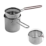 URPIZY Freidora de acero inoxidable con asas, cesta profunda para patatas fritas, verduras, carne, Wonton – Utensilios de cocina multifuncionales para freír profundamente 12 x 12,7 cm, incluye cesta