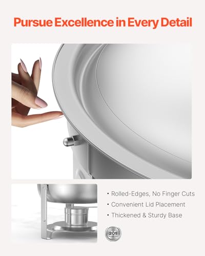 VEVOR Chafing Dish Buffet Set, 5 Qt 4 Pack, Stainless Steel Chafer with 4 Full Size Pan, Round Catering Warmer Server with Glass Lid Water Pan Folding Stand Fuel Holder, for Wedding Party Banquet - Image 6