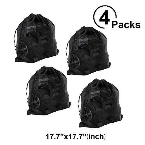 ANPHSIN Pack of 4 Pump Barrier Bag- 17.7 × 17.7 Inch Polyester Media Bag Black Pond Pump Fliter Netting Premium Large Drawstring Pump Mesh Bags for Outdoor Submersible Pond Pump Biological Filter