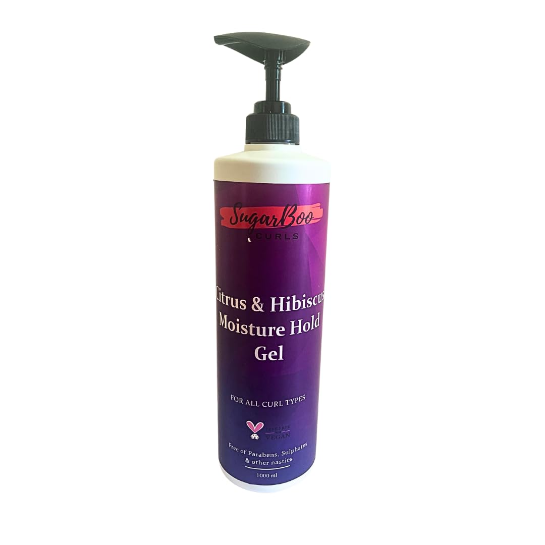 SugarBoo Curls Citrus & Hibiscus Moisture Hold Gel (1000ml) for Dry, Frizzy, Wavy, Curly Hair. Vegan & CG Friendly. No Parabens, Sulphates & Other Nasties