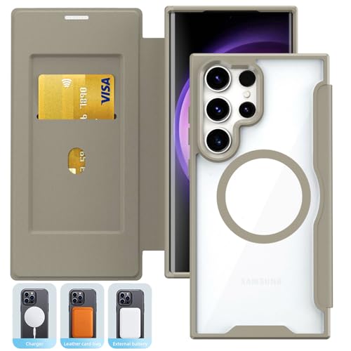 For Galaxy S24 Plus �p �P�[�X �蒠�^ ���z�^ �w�ʓ��� Magsafe�Ή� �J�[�h�|�P�b�g�t�� �M�����N�V�[S24 Plus �蒠�^�P�[�X�p �g�уJ�o�[ �J�[�h���[ �X�^���h�@�\ RFID�u���b�L���O �}�O�l�b�g ���z�t�� �J�[�h���K