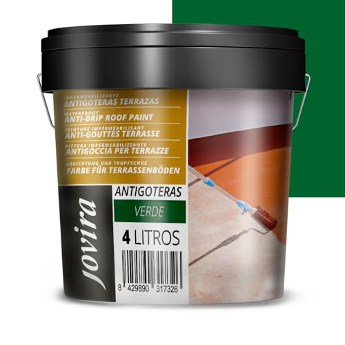 JOVIRA PINTURAS Pittura impermeabilizzante antigoccia per terrazze. Gomma elastica. Previene le perdite su tutti i tipi di tetti e terrazze. (4 l, Verde)