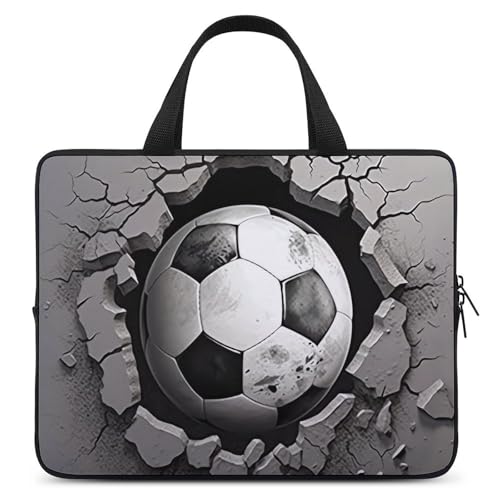 Funda de portátil de 38.1 cm delgada con diseño de fútbol y efecto agujero roto en neopreno