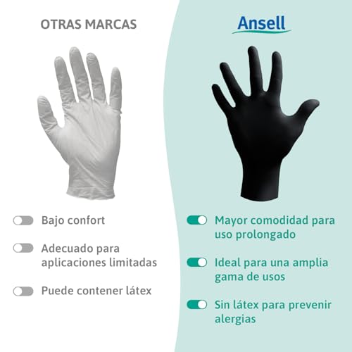 Ansell Guantes de Protección Nitrilo Desechables, Multiuso, Alimentos, Cocina, Limpieza, Mecánico, Sin Polvo, Negro, Talla XS (100 Guantes) - imagen 9