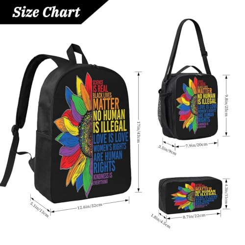 Gay Pride 17 Inch Backpack Sets Lunch Bag Lightweight Daypack for Men Women 3Pcs2