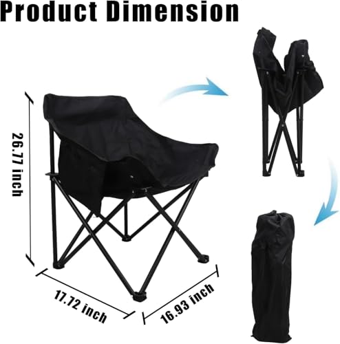 Image of Camping Folding Chair for Adults with Carry Bag, Portable Outdoor Folding Chair, Heavy Duty Steel Frame & Nylon Base Fabric for Camping, Beach, Fishing, Picnic, Lawn & Travel (Black)