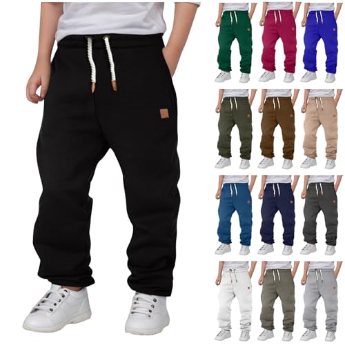 Boys Jogger Sweatpants Cotton Drawstring Pull on Sport Running Long Pants Toddler School Preppy Thick Trousers Pockets