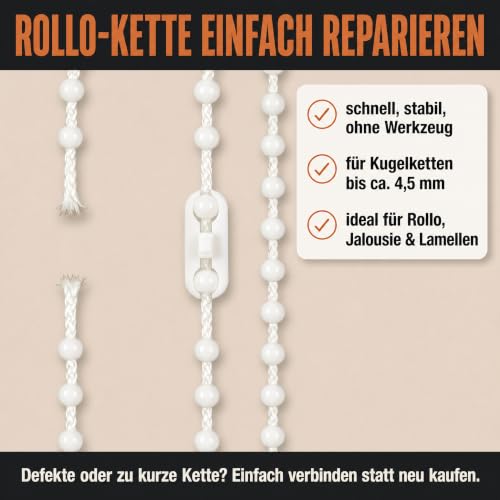 EFIXS Złącza łańcuchowe 5 sztuk PVC - białe. do kulek o średnicy do 4,5 mm, nieusuwalne, do łańcuchów żaluzji, łańcuchów koralikowych, lamelowych łańcuchów zasłonowych, łańcuchów żaluzji