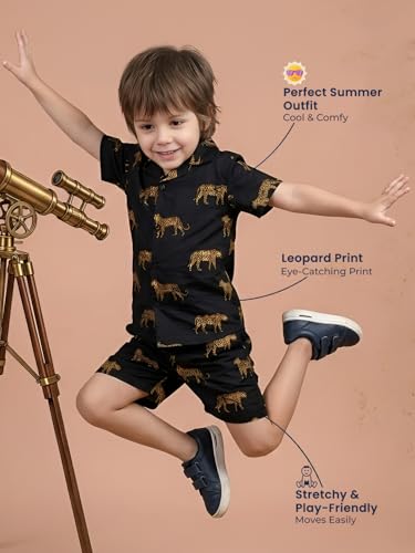 Image of POLKA TOTS Boys 100% Cotton Vacation Wear Co-ord Set | Trendy Printed Shirt & Shorts Combo for Kids | Breathable Summer Beach Outfit for Toddlers & Infants | Lightweight Daily Wear & Night Suit