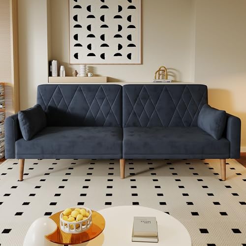 VIVCA Sofá pequeño de dos plazas, sofá cama con función de dormir, sofá cama de terciopelo, adecuado para sala de estar, dormitorio, cine en casa, habitación de invitados