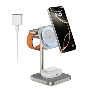 [Qi2 Certified ] LULULOOK 3 in 1 Charging Station with MagSafe, 15W Wireless Charger Stand Magnetic Foldable Charger for iPhone16/15/14/13/12 Series, AirPods Pro/3/4, Apple Watch with 30W PD Adapter