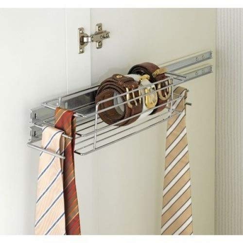 WENKO 5977100 Schrankauszug Kleinteileablage - Ablage mit 6 Krawatten- / Gürtelhaltern, Chrom, 40 x 10 x 9 cm