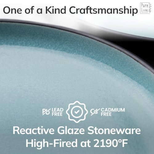 Image of 24 Piece Stoneware Dinnerware Set for 8, Handmade Plates and Bowls Set | Reactive Glaze Coating, Dishwasher & Microwave Safe Dish Set, Chip & Scratch Resistant Dishware Set, Ibiza Aquamarine