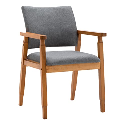 Thksbought Set Of 2 Mid Century Modern Walnut Dining Chairs Wood Arm Grey Fabric Kitchen Cafe Living Room Decor Furniture #TOP3
