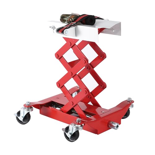 Garvee Transmission Jack 450 LBS Capacity: Low Profile Lift with 2M Safety Straps & 4 Brake Wheels 7-23 Inch Range for Car & Truck Repair (Red)