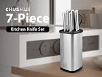 CHUSHIJI Knife Set,7 Pieces Knives Set for Kitchen,Razor-Sharp Stainless Steel Knife Block for Home Cooking, Knives with Scissors