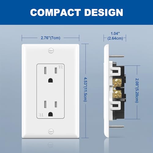Image of CML 15 Amp Decorator Receptacle Outlet, 100 Pack Tamper Resistant Wall Outlets, Standard Electrical Outlets, 15A /125V, 2 Pole 3 Wire, Wallplate Included, UL Listed, White