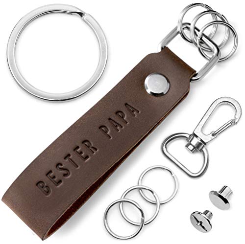 FABACH Leder Schlüsselanhänger mit wechselbarem Schlüsselring in Geschenkbox - Geschenk Anhänger für Vatertag und Geburtstag mit Bester Papa Gravur - Schlüsselband braunes Leder