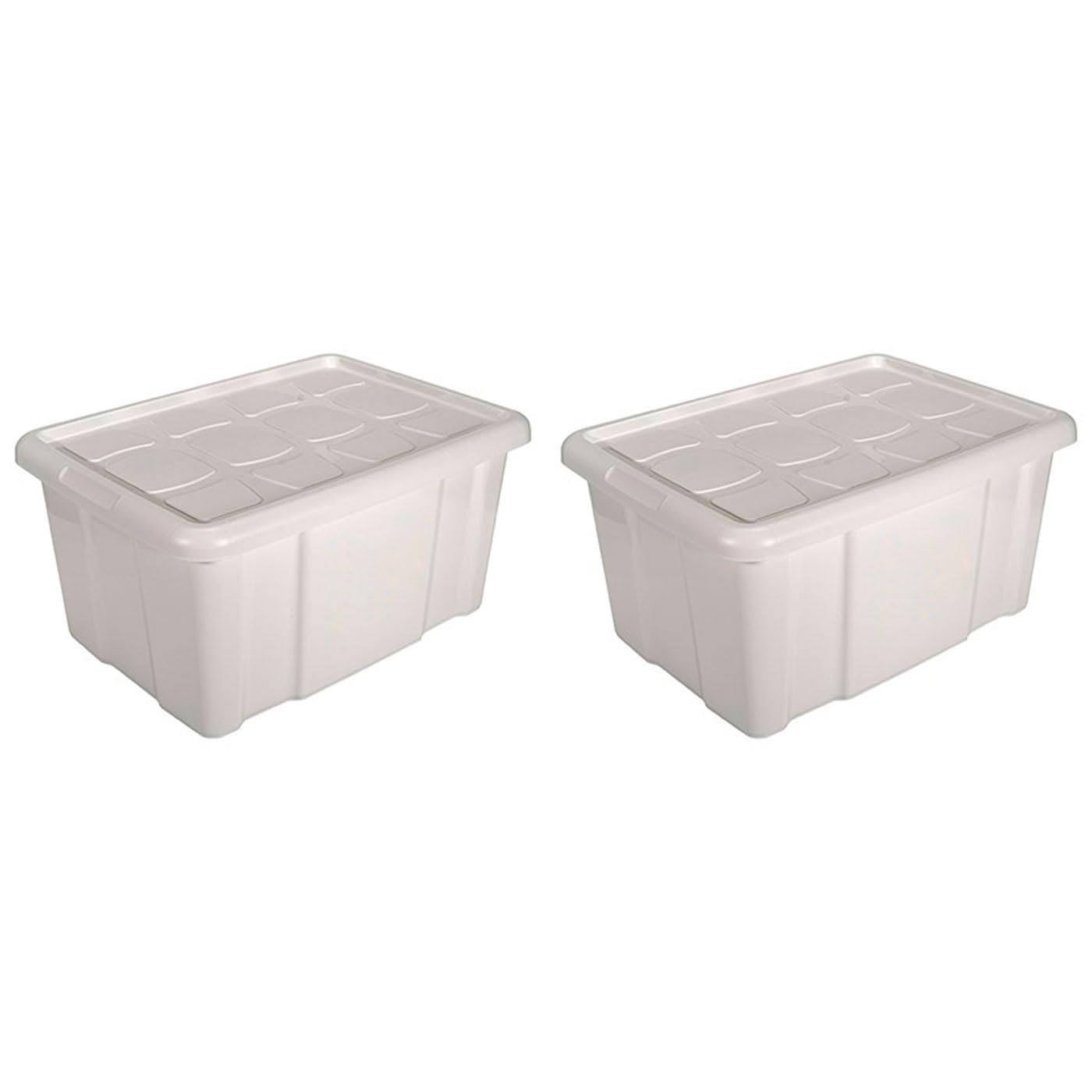 Tradineur - Confezione da 2 scatole portaoggetti con coperchio n. 18, in plastica, contenitore per giocattoli, libri, vestiti, coperte, prodotto in Spagna - 60 l, 29,7 x 61,5 x 45 cm - Avorio