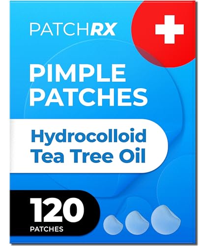 PatchRx Pimple Patches for Face (120 Patches), Hydrocolloid Acne Patches with Tea Tree Oil, Pimple Patch Pimple Stickers - Hydrocolloid Patch Acne Dots - Acne Pimple Patches For Face - Zit Patches