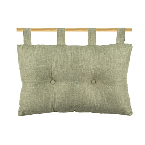 Caritex Cuscino Testata Letto Con Passanti a Strappo, Cuscino Testiera Letto Imbottito Con Fiocco di Poliestere, Montaggio Rapido, con Bottoni Decorativi 45x70 cm Modello Bea S809 (Verde Lichene)