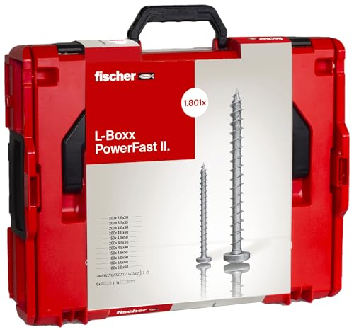 fischer L-Boxx PowerFast II PanHead, 1.800 PowerFast II Spanplattenschrauben in 11 Abmessungen mit PanHead, TX-Antrieb & Vollgewinde, für eine schnelle und flexible Verarbeitung, inkl. ProfiBit Set