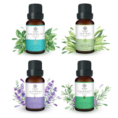 Image of Essential Oil Combo Set For Promote Hair Growth, Dandruff and Improve Hair Texture | Rosemary, Tea Tree, Lavender, Peppermint | Set Of 4- Each 15ml