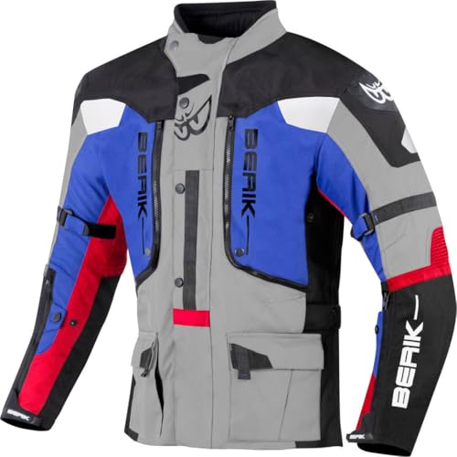 BERIK Dakota impermeabile 3in1 Giacca tessile moto, nero/grigio/blu/rosso, 50