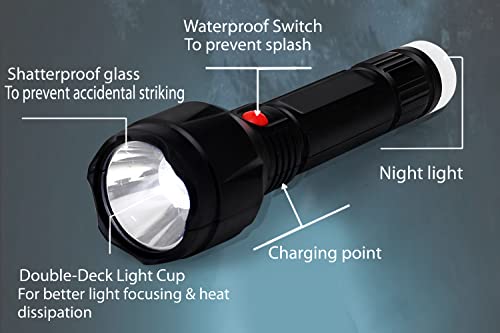 Image of Care 4 HI Voltage Bright LED Flashlight Torch for Outdoor /Home /Travel Torch (Black : Re chargea ble)