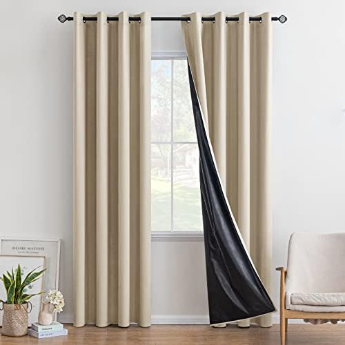MIULEE 2 Panels Blackout Curtain Soft Thermal Insulated Durable UV Protection Decorative Darkening Curtain with Grommets for Living Room Bedroom 46" Wide 90" Drop 117x228 cm Beige