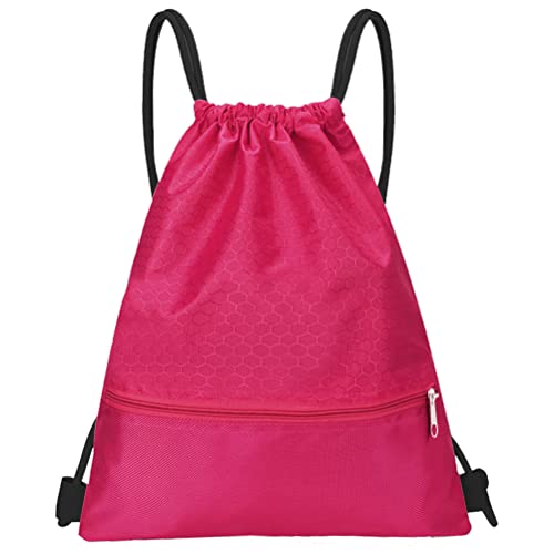 Image of Drawstring Backpack Bag, Waterproof Draw String Back Sack with Zip Pocket, Gym Drawstring Bags Swim Bag for Men Women