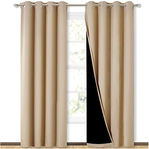 Image of BFAM 100% Blackout Curtains for Bedroom with Black Liner, Thermal Insulated Thick Double Layers Total Light Blocking Grommet Window Curtains 1 Panel