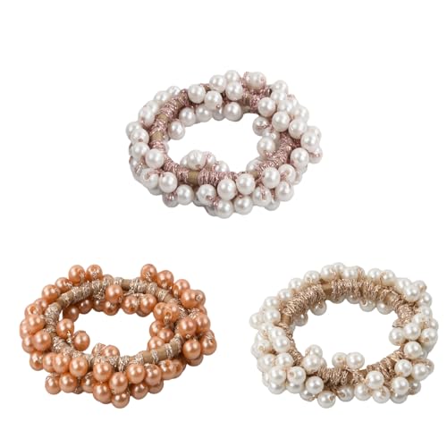 3 Piezas Gomas de Pelo Con Perlas, Scrunchie Elásticos, Cuerda Para Cabello Con Cuentas, Bandas de Imitación, Accesorios Para Mujeres y Niñas