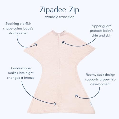 Image of SleepingBaby Zipadee-Zip Transition Swaddle - Cozy Baby Swaddling Blanket with Zipper Convenience - Roomy Wearable Blanket for Easy Diaper Changes - 12-24 Month - Ballet Pink Heather